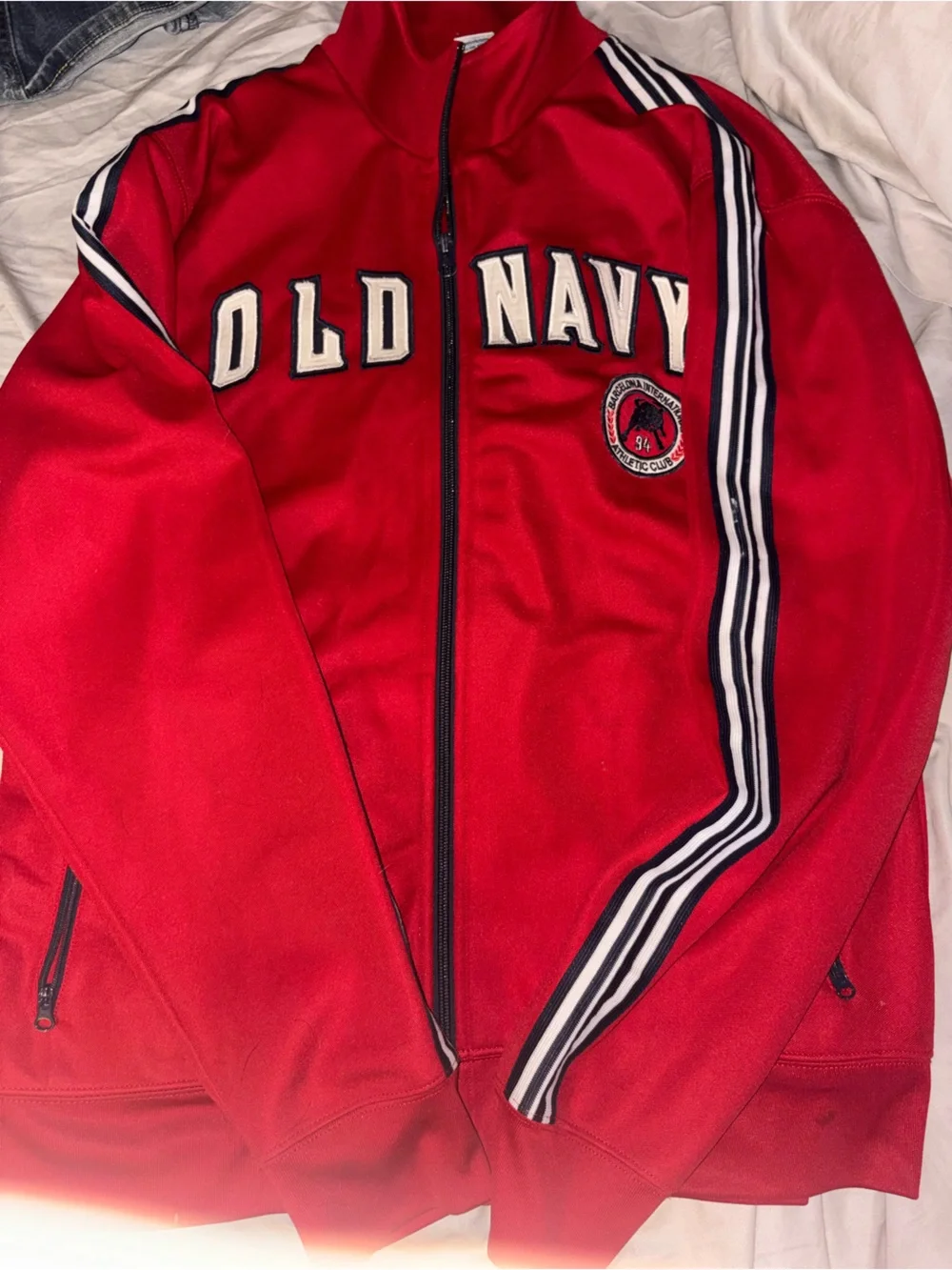 Old Navy Red Track Jacket with Navy-Trim Stripes